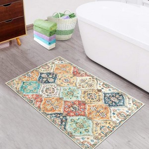 Washable  Area Rug, Non-Slip TPR Backing, Stain Resistant, Vintage Floral Design, Foldable Low Pile Accent Carpet for Living Room & Bedroom - 1 of 4