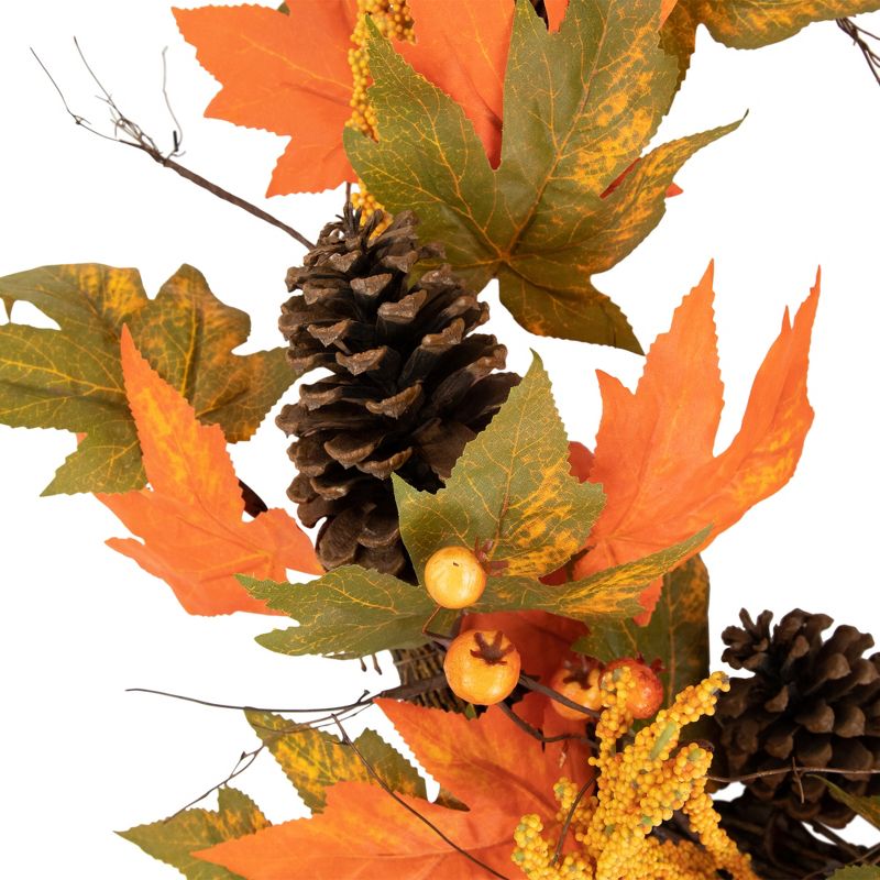 Northlight Leaves, Pinecones and Berries Artificial Fall Harvest Wreath, 24-Inch, Unlit, 5 of 7