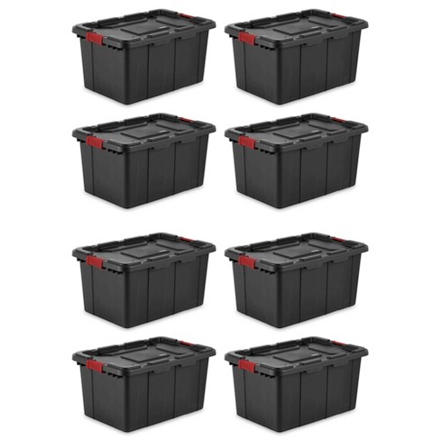 HART 27 Gallon Heavy Duty Latching Plastic Storage Bin Container, Black,  Set of 4