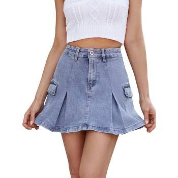 Denim Cargo Mini Skirts for Women Low Waist Bodycon Y2K Jean Skirt Flap A Line Skirts with Pocket