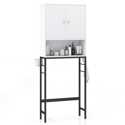 White Adjustable Over-the-Toilet Storage Cabinet with Doors