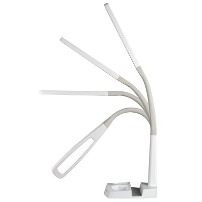 White Adjustable LED Desk Lamp with USB Charging Station