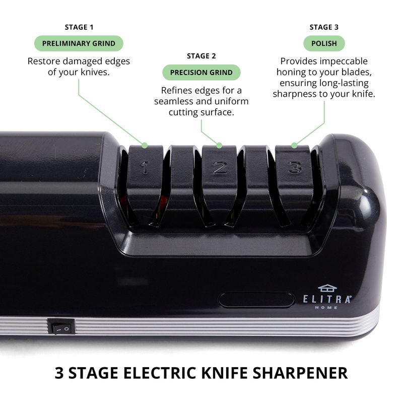 ELITRA HOME Professional Electric Knife Sharpener | 3 Stage Chef Knife Sharpening Tool for Kitchen Knives, Pocket Knife Scissors, 2 of 8