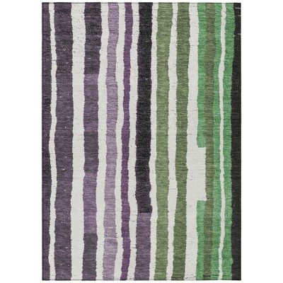 HomeRoots 5' X 8' Purple Ivory And Green Striped Washable Indoor Outdoor Area Rug