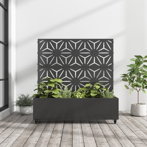 SpassWay Black Metal Planter Box with Trellis Raised Garden Bed with Arbor Privacy Screen with Wheels - 1 of 4