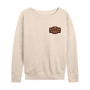 Women's - Yellowstone - Dutton Ranch Brown Logo Lightweight French Terry Wide Neck Long Sleeve Shirt - 1 of 4