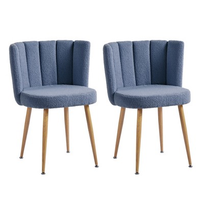 Modern Dining Chair Set of 2, with Iron Tube Wood Color Legs, Shorthair Cushions and Comfortable Backrest, for Dining Room, Living Room, Cafe