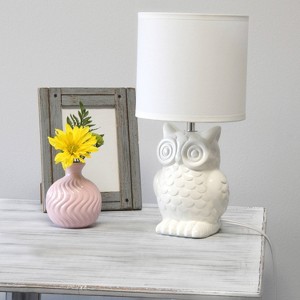 12.8" Contemporary Ceramic Owl Bedside Table Lamp with Matching Fabric Shade - Simple Design - 1 of 4