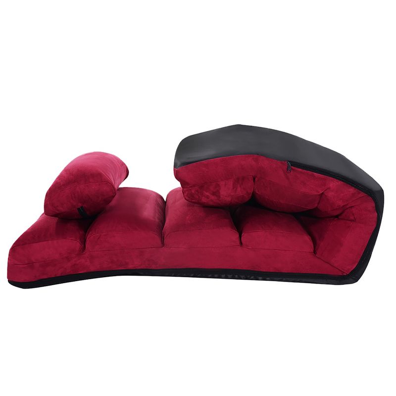 Costway Folding Lazy Sofa Chair Stylish Sofa Couch Bed Lounge Chair W/Pillow Burgundy, 3 of 11