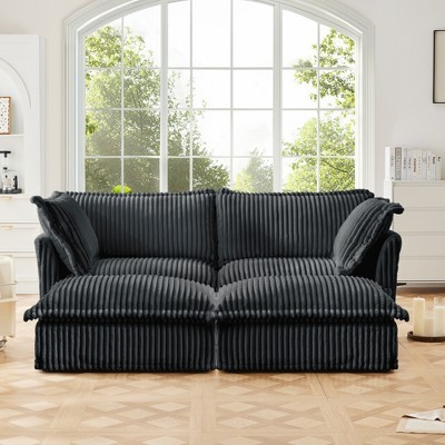 Oversized 83.4" Corduroy Slipcovered 2 Seater Modular Sleeper Sectional Sofa Bed with French Edges and Removable Covers, 4-Piece Free combination