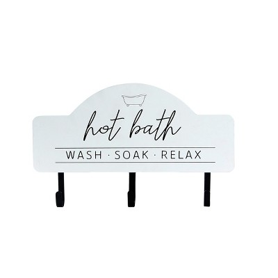 VIP Wood 14 in. White Hot Bath Sign with 3 Hooks