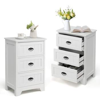 Tangkula 2 PCS 3 Drawers Nightstand End Table Bedroom Storage Wood Side Bedside White