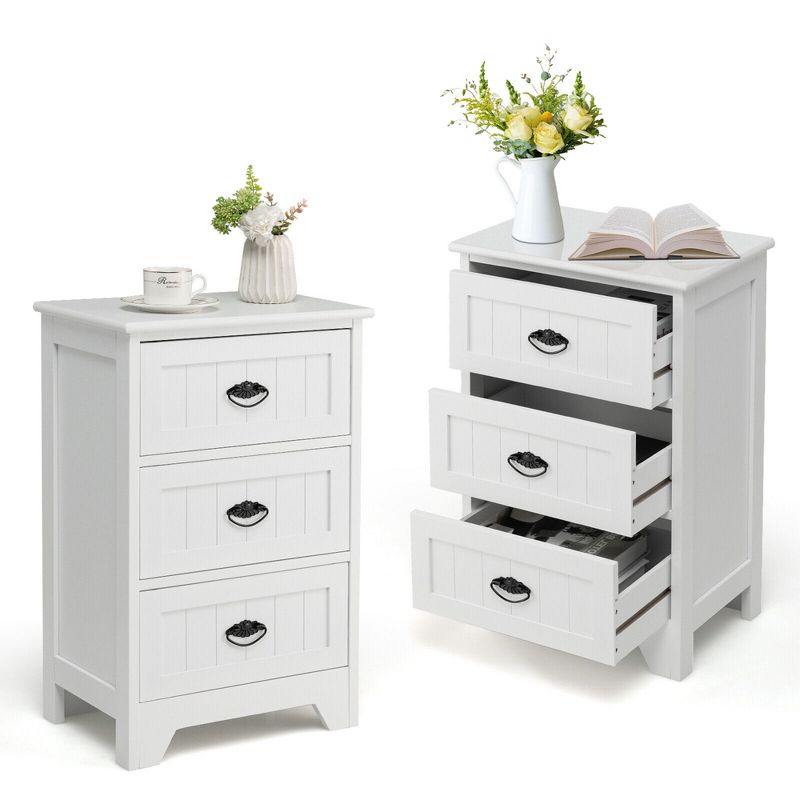 Tangkula 2 PCS 3 Drawers Nightstand End Table Bedroom Storage Wood Side Bedside White, 1 of 11