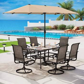 Patio Set with Steel Table with 1.57" Umbrella Hole & Steel Swivel Sling Arm Chairs - Captiva Designs, 6-Piece, Weather-Resistant