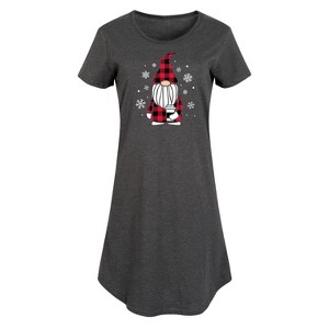 Women's - Instant Message - Buffalo Plaid Gnome Snowflakes Christmas Graphic T-shirt Dress - 1 of 4