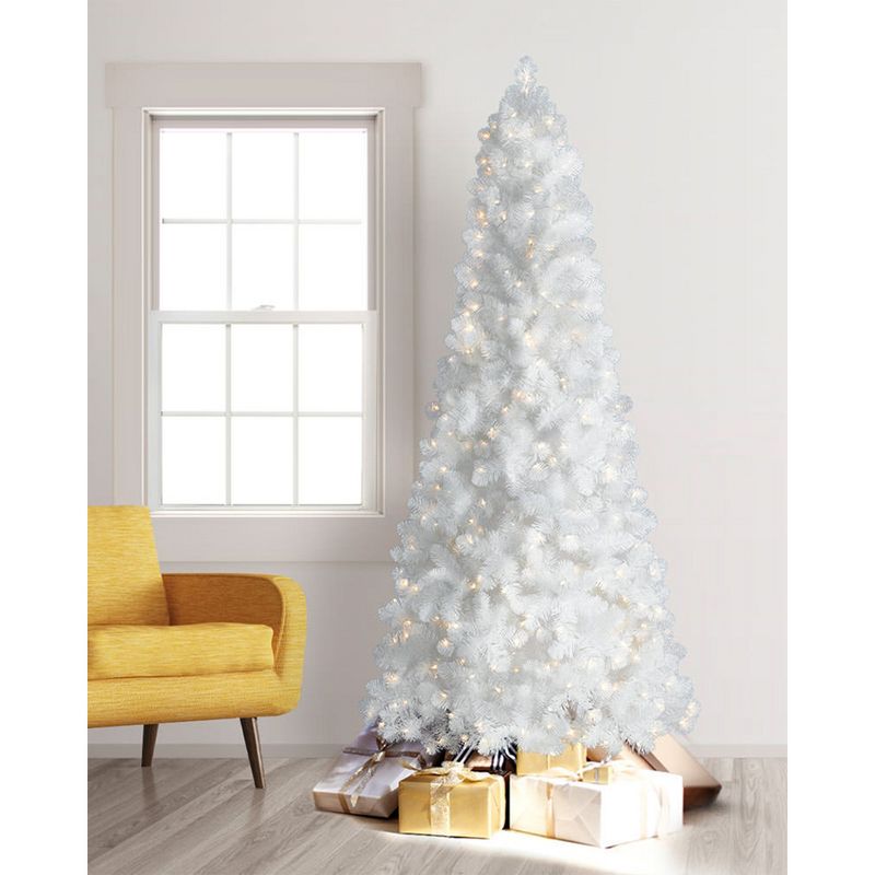 Treetopia All Snowed In White 8 Foot Artificial Prelit Slim Narrow Christmas Tree Holiday Decoration with White LED Lights, Premium Stand & Foot Pedal, 5 of 7
