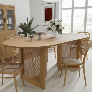 PexFix 67" x 33.5" Modern Farmhouse Kitchen Dining Room Table Home Furniture Oval Oak Kitchen Table with Rattan Woven Legs for Kitchen Bar Living Room - 1 of 4