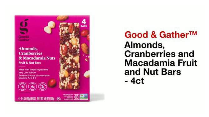 Almonds , Cranberries and Macadamia Fruit and Nut Bars - 5.6oz/4ct - Good &#38; Gather&#8482;, 2 of 6, play video