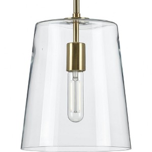 Progress Lighting Clarion 1-Light Pendant, Steel, Satin Brass, Clear Glass Shade - 1 of 4