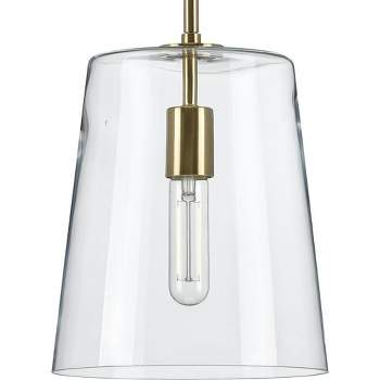 Progress Lighting Clarion 1-Light Pendant, Steel, Satin Brass, Clear Glass Shade
