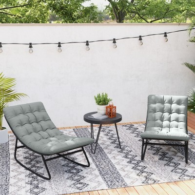 Dark Gray Steel Frame Rocking Chairs with Cushions, Set of Two
