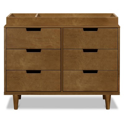 Walnut Pine Double Dresser with Six Drawers