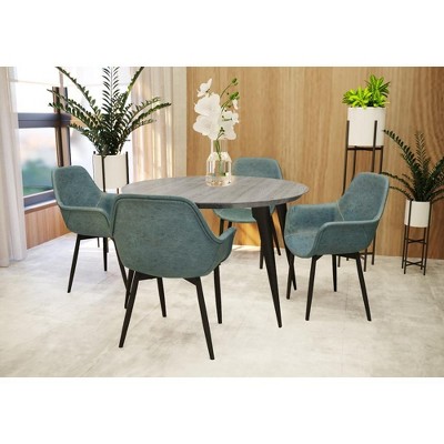 Markley Peacock Blue Faux Leather Dining Armchair with Metal Legs