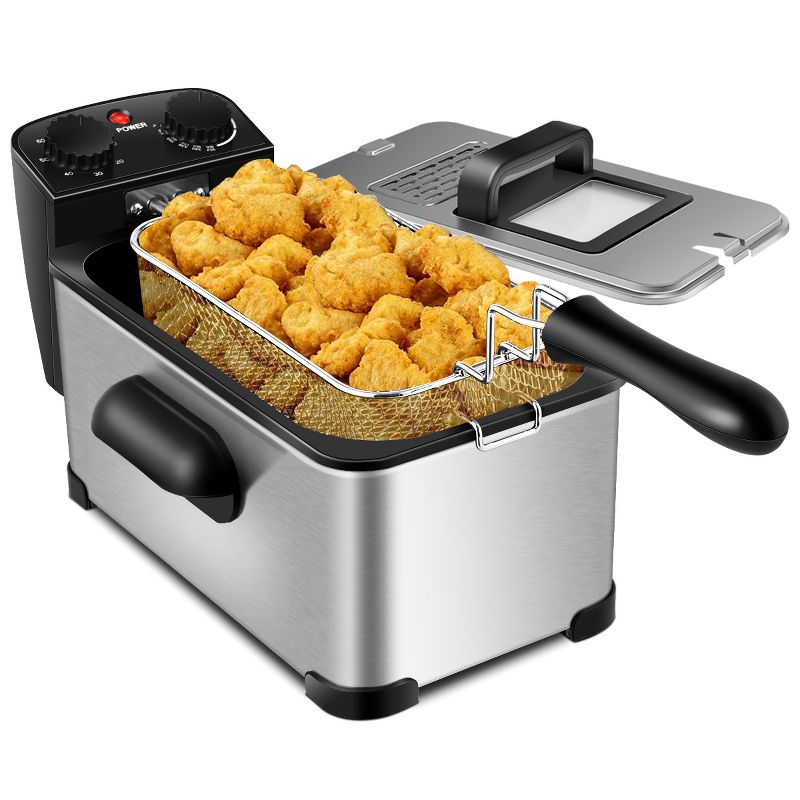 Costway 3.2 Quart Electric Deep Fryer 1700W Stainless Steel Timer Frying Basket, 1 of 11