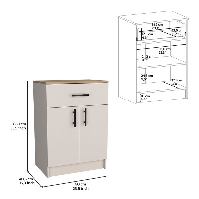 White and Light Oak Engineered Wood Pantry Cabinet with Chrome Hardware