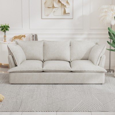 94.49" Chenille Fluffy 3-Seater Cloud Couch with Removable Pillows, Ergonomic Support and Easy Assembly