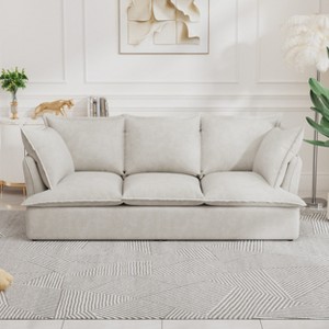 94.49" Chenille Fluffy 3-Seater Cloud Couch with Removable Pillows, Ergonomic Support and Easy Assembly - 1 of 4