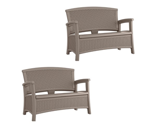 Suncast Elements Wicker Design Loveseat With Folded Storage, Dark Taupe (2 Pack)