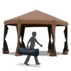 Gulches 13' x 11' Hexagonal Pop Up Gazebo, Heavy Duty Outdoor Canopy Tent with 6 Mesh Sidewalls, 3-Level Adjustable Height & Strong Steel Frame, Brown - 3 of 4