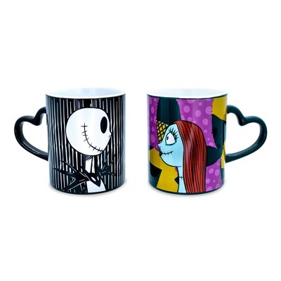 Silver Buffalo Disney Nightmare Before Christmas Jack and Sally Mug Set | Each Holds 14 Ounces