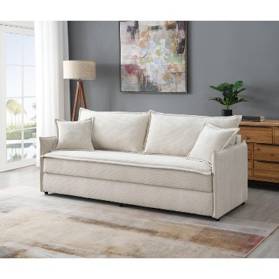 Elisea Beige Polyester Sleeper Sectional Sofa w/ 2 Toss Pillows