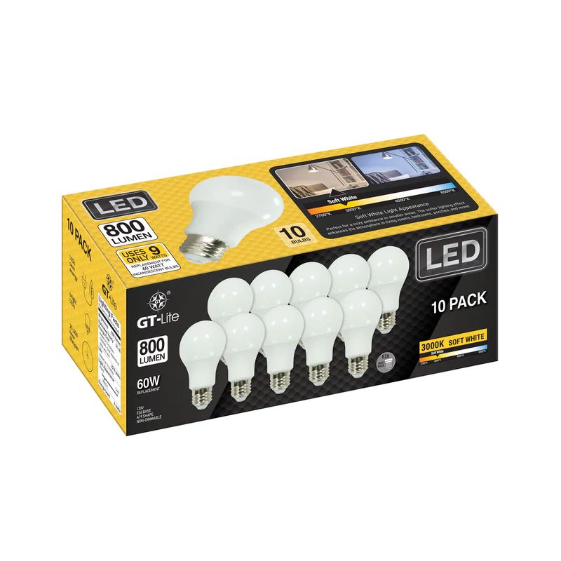 12-Pack 800 Lumen LED A19 Bulb 60W Equivalent E26 3000K, 5 of 7