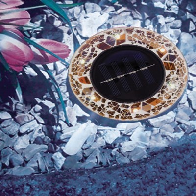 Tan Mosaic Solar Powered LED Pathway Disk Lights, 8-Pack