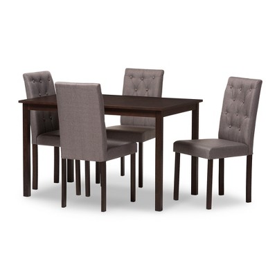 5pc Gardner Modern and Contemporary Finished and Fabric Upholstered Dining Set Gray/Dark Brown - Baxton Studio