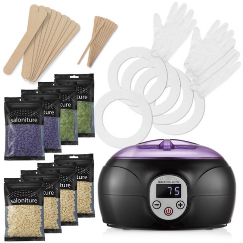 Saloniture Professional Home Waxing Kit and Wax Warmer Machine with Digital Display for Hair Removal Black with Purple Lid