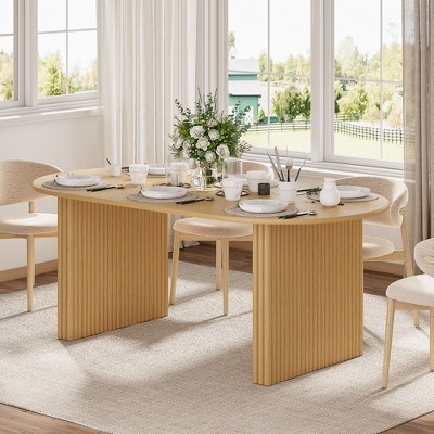 SpassWay 67"L*33.5"D Oval Oak Dining Table with Double Pedestal Kitchen Table with Solid Wood Base Seats 6 for Living Room Dining Room