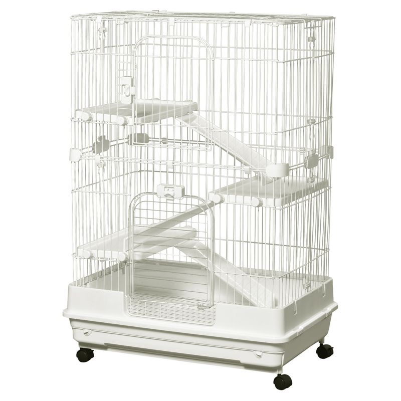 PawHut 32"L 4-Level Small Animal Cage Rabbit Hutch with Universal Lockable Wheels, Slide-out Tray for Bunny, Chinchillas, Ferret, 5 of 12