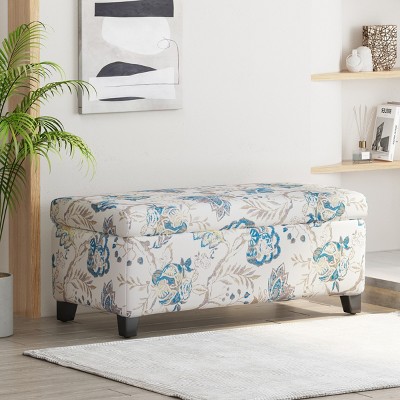 FURNIinspire Ottomans And Benches Luxury Storage Ottoman Stool , Floral Patterned Storage Bench, Living Room Footrest, Multicolored, 19"*39"*16.5"