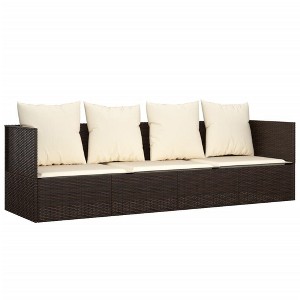 vidaXL Patio Lounge Bed with Cushions Poly Rattan Outdoor Sun Lounger - Brown/Cream White - Adjustable, Durable & Stylish - 79.9"x22.8"x22" - 1 of 4