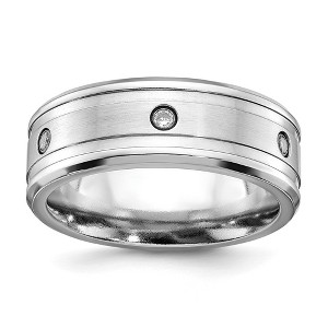 Black Bow Jewelry 8mm Cobalt & CZ Beveled Edge & Grooved Standard Fit Band - 1 of 4