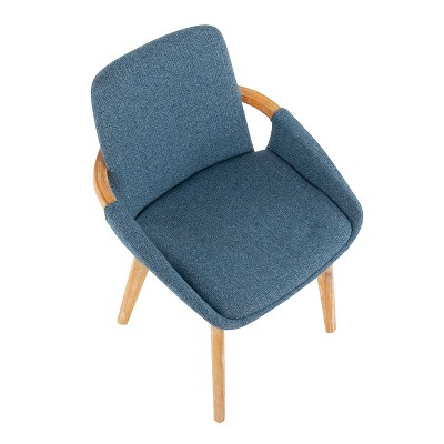 Cosmo Blue Fabric and Natural Wood Mid-Century Arm Chair