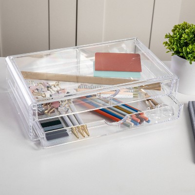 Clear Plastic Stackable Desktop Organizer with 2 Drawers