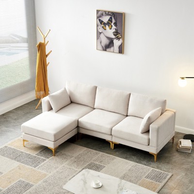 FONTOI L-shaped Sofa, Convertible Sleeper Couch, Leisure Sofa for Living Room Apartment Office, Beige, 92.9"*31.1"*59.8"