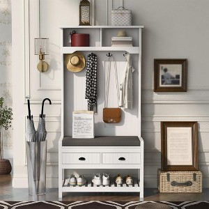 Hall Tree with Bench and Storage, 3-in-1 Coat Rack Shoe Bench with Storage and Hooks, Entryway Coat and Shoe Rack for Hallway, Entryway, Bedroom - 1 of 4