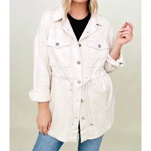 Women's Faux Suede Shirt Jacket - Cotton Bleu - 1 of 4