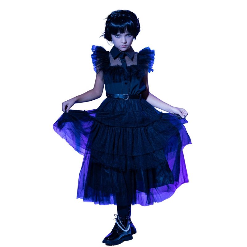 Girls Prom Dance Wednesday Addams Inspired Tulle Costume Dress - Mia Belle Girls, 3 of 8